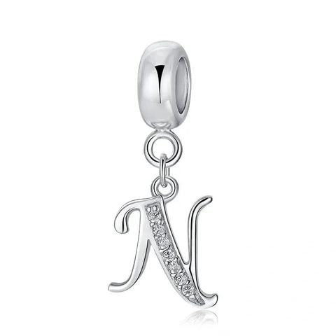Elegant Cursive Letter A-Z Alphabet Charm - Fits pandora Bracelet