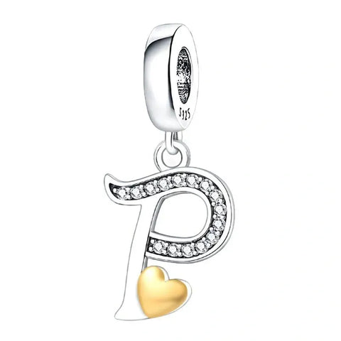 Cursive Gold Heart Letter A-Z Alphabet Charm - Fits pandora Bracelet