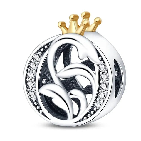 Crowned Royal Letter A-Z Alphabet Charm - Fits pandora Bracelet