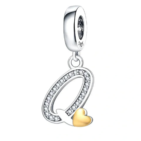 Cursive Gold Heart Letter A-Z Alphabet Charm - Fits pandora Bracelet
