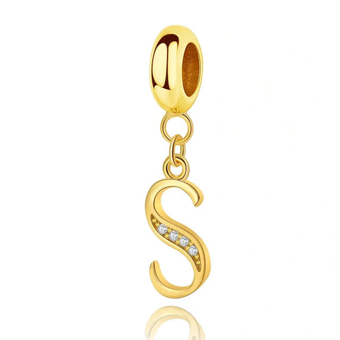 Gold Initial Letter A-Z Alphabet Dangle Charms - Gold Initial Letter A-Z Alphabet Dangle Charms - Fits pandora Bracelet