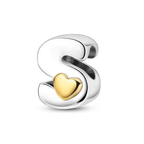 Gold Heart Letter A-Z Alphabet Charm - Fits pandora Bracelet