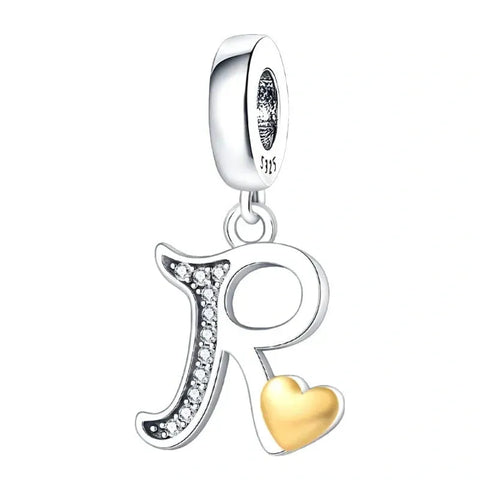 Cursive Gold Heart Letter A-Z Alphabet Charm - Fits pandora Bracelet