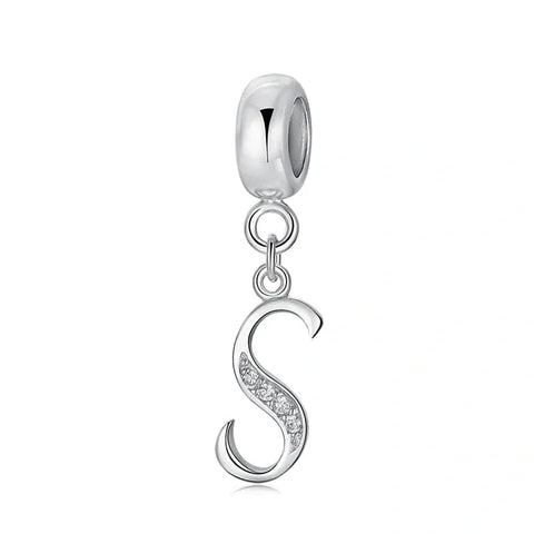 Elegant Cursive Letter A-Z Alphabet Charm - Fits pandora Bracelet