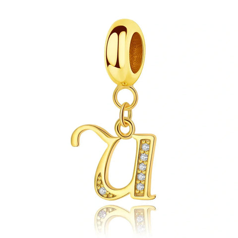 Gold Initial Letter A-Z Alphabet Dangle Charms - Gold Initial Letter A-Z Alphabet Dangle Charms - Fits pandora Bracelet