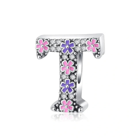 Pink & Purple Flower Letter A-Z Alphabet Charm
