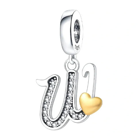 Cursive Gold Heart Letter A-Z Alphabet Charm - Fits pandora Bracelet