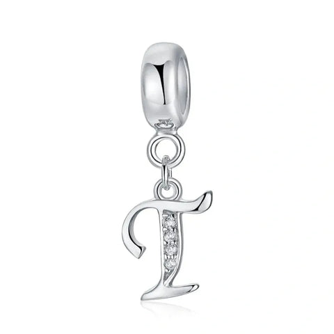Elegant Cursive Letter A-Z Alphabet Charm - Fits pandora Bracelet