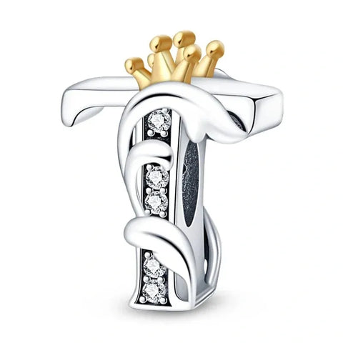 Crowned Royal Letter A-Z Alphabet Charm - Fits pandora Bracelet