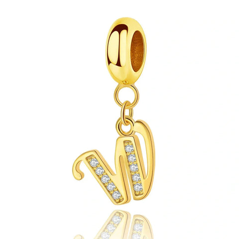 Gold Initial Letter A-Z Alphabet Dangle Charms - Fits pandora Bracelet
