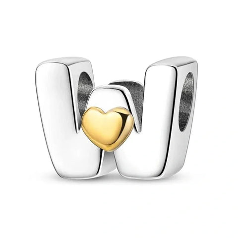 Gold Heart Letter A-Z Alphabet Charm - Fits pandora Bracelet