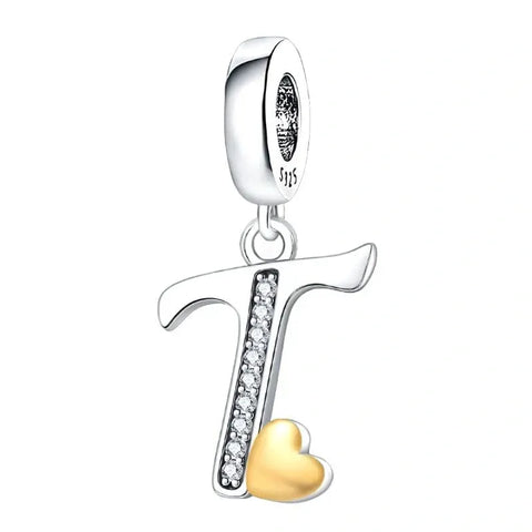 Cursive Gold Heart Letter A-Z Alphabet Charm - Fits pandora Bracelet