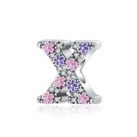 Pink & Purple Flower Letter A-Z Alphabet Charm