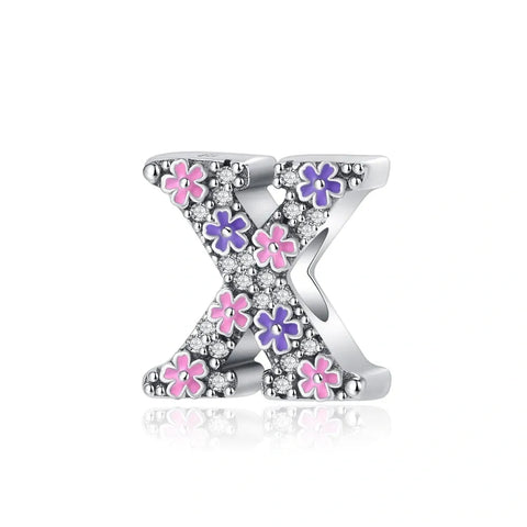 Pink & Purple Flower Letter A-Z Alphabet Charm - Fits pandora Bracelet