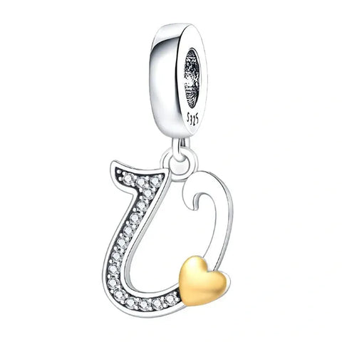 Cursive Gold Heart Letter A-Z Alphabet Charm - Fits pandora Bracelet