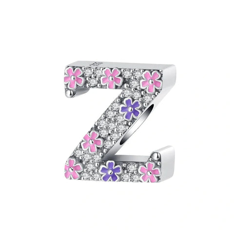 Pink & Purple Flower Letter A-Z Alphabet Charm - Pink & Purple Flower Letter A-Z Alphabet Charm