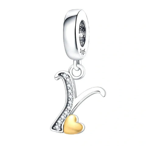 Cursive Gold Heart Letter A-Z Alphabet Charm - Fits pandora Bracelet