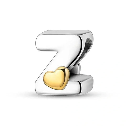 Gold Heart Letter A-Z Alphabet Charm - Fits pandora Bracelet