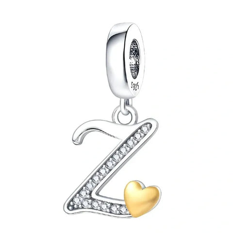 Cursive Gold Heart Letter A-Z Alphabet Charm - Fits pandora Bracelet