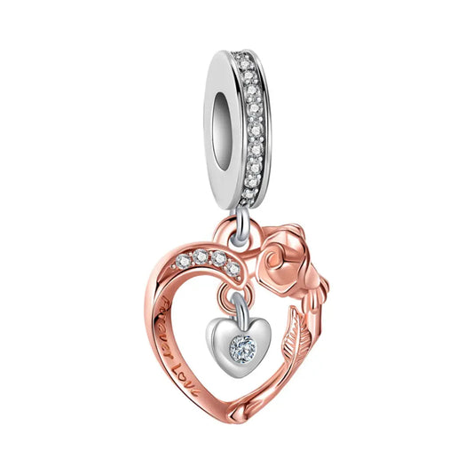 Tone Rose & Heart Forever Love Dangle Charm