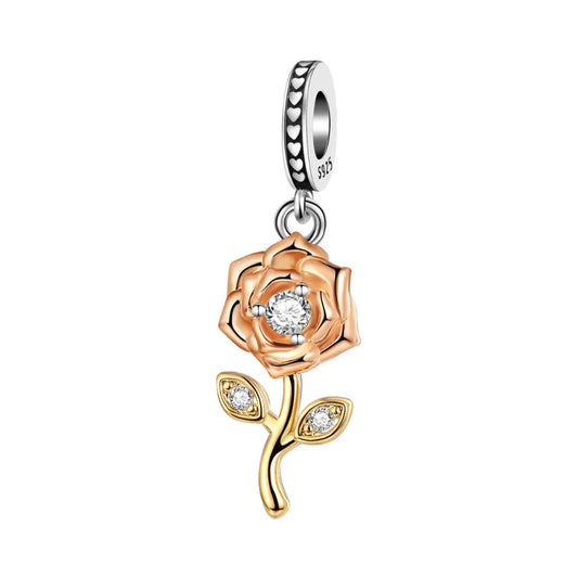 3 Tone Rose Dangle Charm