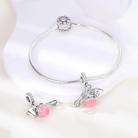 Silver Cupcake and Whisk Charm - Fits pandora Bracelet