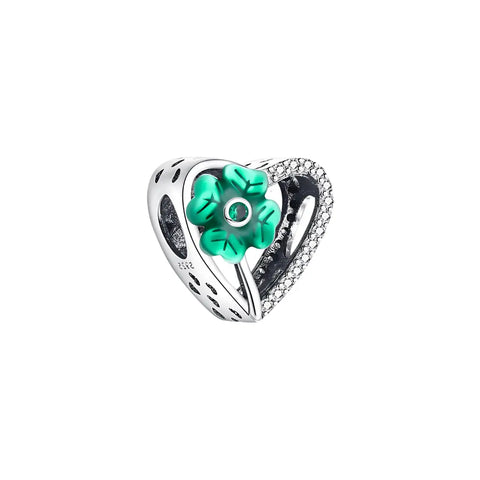 Leaf Clover Openwork Heart Charm - Leaf Clover Openwork Heart Charm