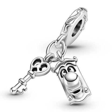 Sterling Silver Alice in Wonderland Door Knob and Key Dangle Charm - Sterling Silver Alice in Wonderland Door Knob and Key Dangle Charm