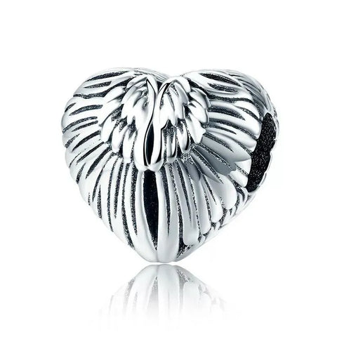  Sterling Silver ANGEL WING HEART Charm