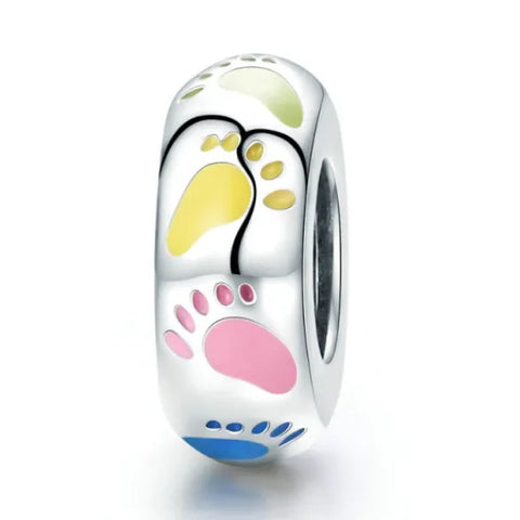 Sterling Silver Baby Footprint Pattern Spacer - Sterling Silver Baby Footprint Pattern Spacer