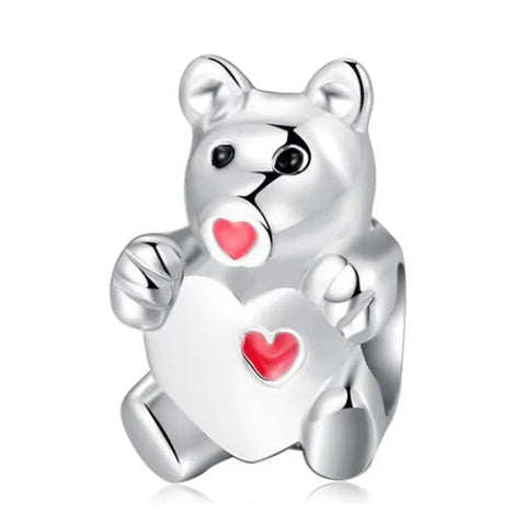 Sterling Silver Bear with Heart Charm