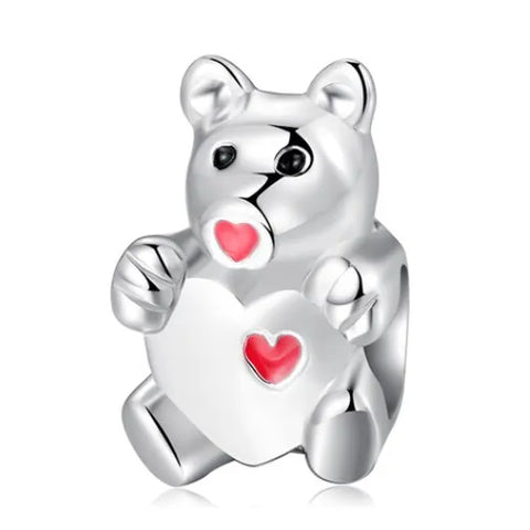 Sterling Silver Bear with Heart Charm - Sterling Silver Bear with Heart Charm