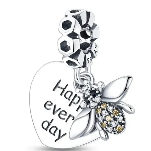 Sterling Silver Bee Happy Everyday Dangle Charm - Sterling Silver Bee Happy Everyday Dangle Charm