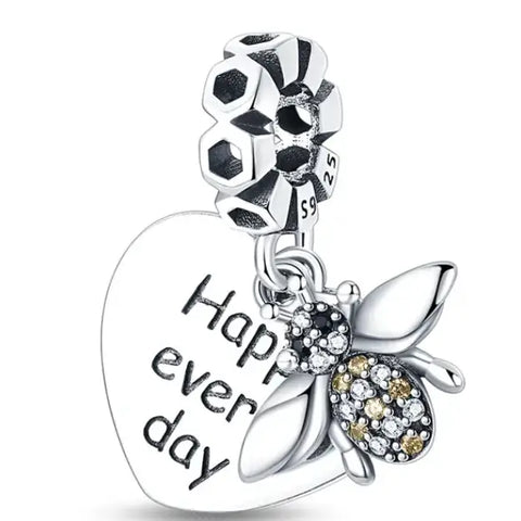  Sterling Silver Bee Happy Everyday Dangle Charm