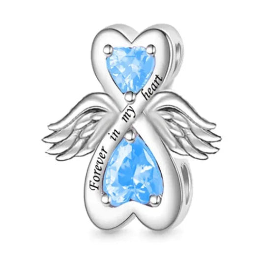 Silver Blue CZ Infinity forever in my Heart Charm