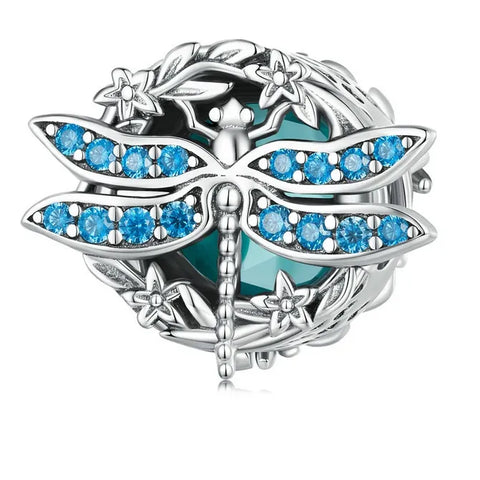 Sterling Silver Blue Zircon Dragonfly Charm - Sterling Silver Blue Zircon Dragonfly Charm
