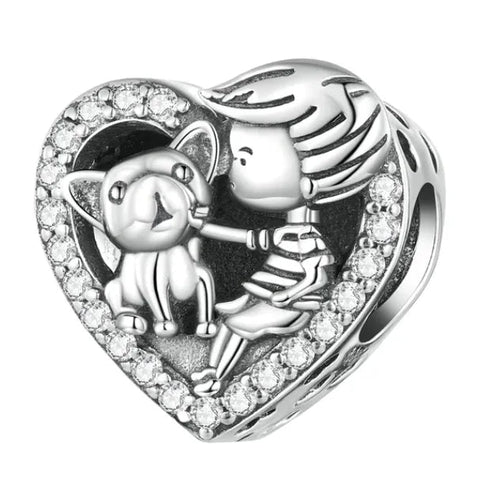 Sterling Silver Boy & Dog Heart Best Friend Charm