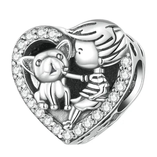 Sterling Silver Boy & Dog Heart Best Friend Charm