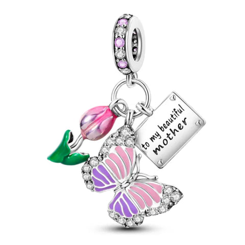 Butterfly & To My Beautiful mother Dangle Charm
