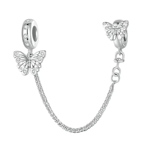 Sterling Silver Butterfly Safety Chain Charm - Sterling Silver Butterfly Safety Chain Charm
