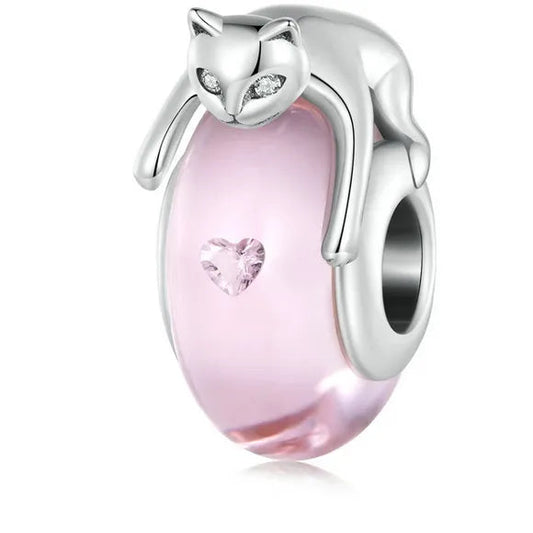 Sterling Silver Cat Murano Charm