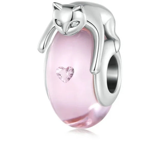  Sterling Silver Cat Murano Charm