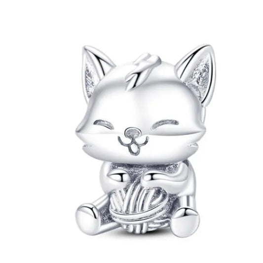Sterling Silver Cat with wool Charm