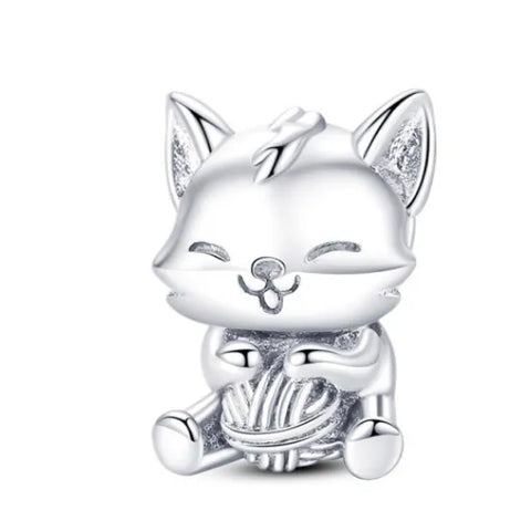 Sterling Silver Cat with wool Charm - Sterling Silver Cat with wool Charm