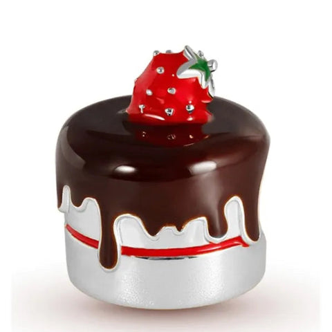Sterling Silver Chocolate Strawberry Cake Charm - Sterling Silver Chocolate Strawberry Cake Charm
