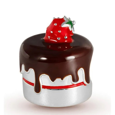 Sterling Silver Chocolate Strawberry Cake Charm - Sterling Silver Chocolate Strawberry Cake Charm