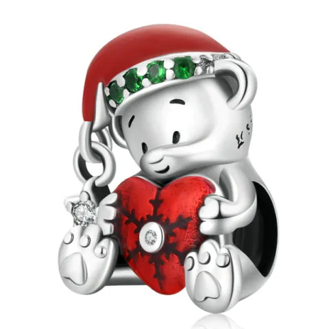 Sterling Silver Christmas Bear Bead Charm - Sterling Silver Christmas Bear Bead Charm