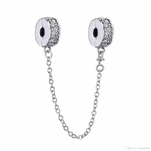 Sterling Silver Clear CZ Clip On Safety Chain