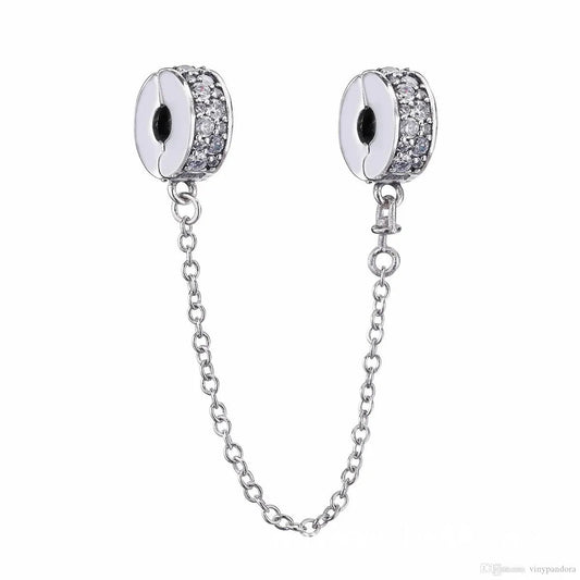 Sterling Silver Clear CZ Clip On Safety Chain