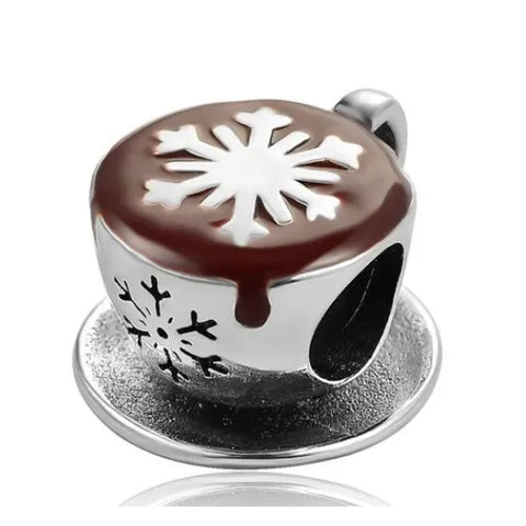  Sterling Silver Coffee Pattern Bead Charm